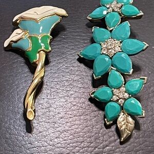 Monet Elegant Turquoise Floral Brooch Lot